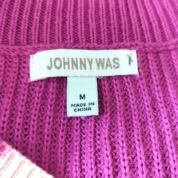 Johnny Was Cable Knit V-neck Tie Dye Purple Sweater - Picture 8 of 9